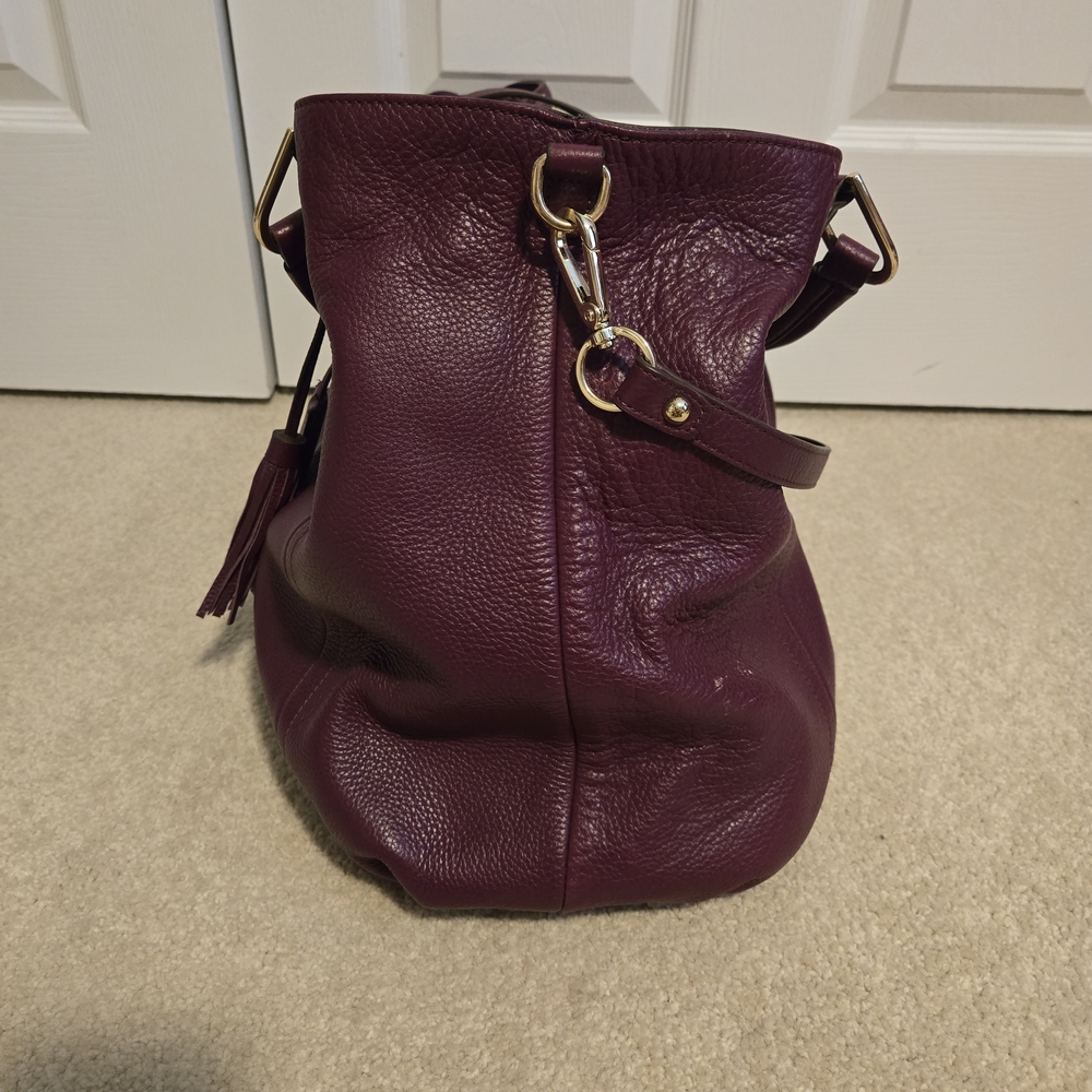 ❤️👜❤️G.I.L.I. Roma Large Pebbled Leather Tote in Deep Plum❤️👜❤️ - Picture 7 of 16